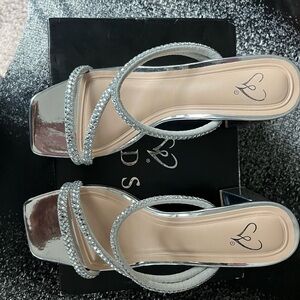 Windsor Silver Strappy Heels with Rhinestone Embellishments